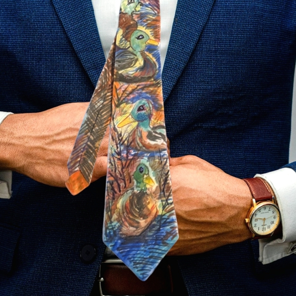 Hand Crafted signed Tie Wood ducks original Father's Day